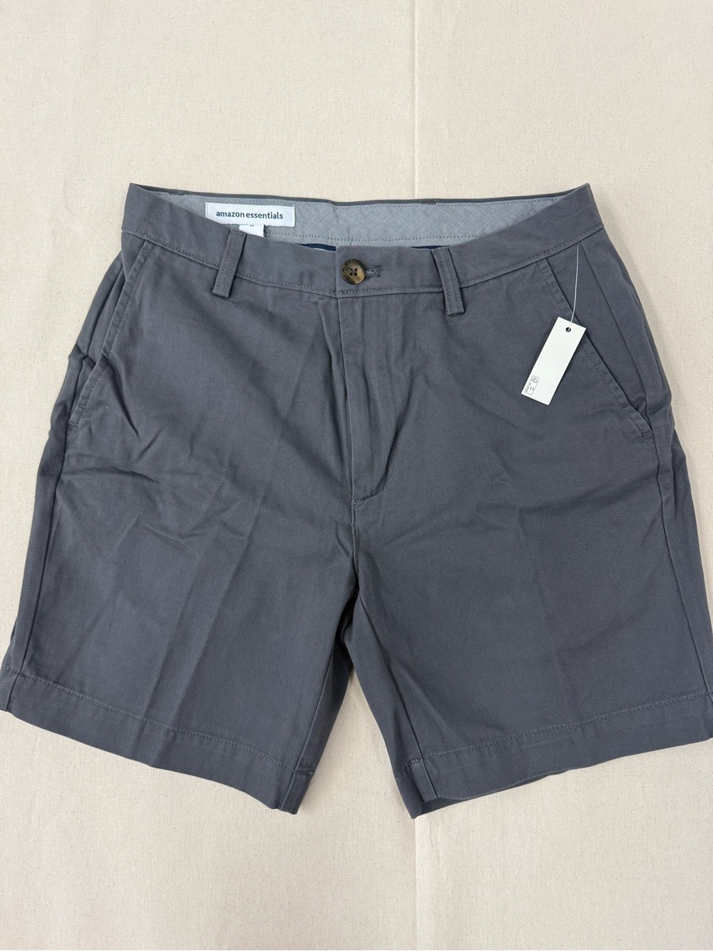 Amazon Essentials Men's Charcoal Flat-Front Chino Shorts